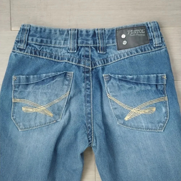 Pistol Straight Leg Denim Blue Jeans  Dark Wash, 28 - Picture 6 of 10